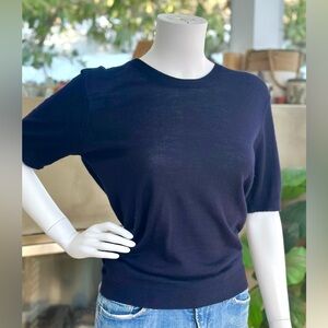 Prada Alpaca Wool Made in Peru Crew Neck Short Sleeved Navy Blue Sweater Size 10
